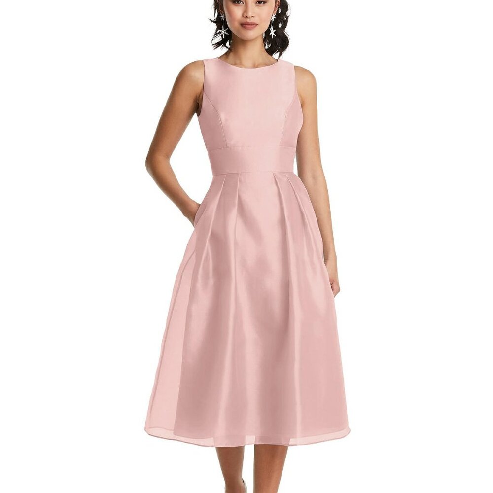Thread TH066...Bateau Neck Open-Back Pleated Skirt Midi Dress...Rose...Size 18